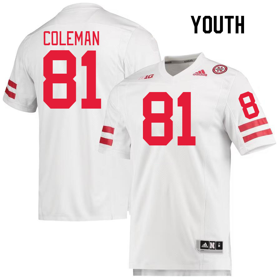 Youth #81 Malachi Coleman Nebraska Cornhuskers College Football Jerseys Stitched Sale-White - Click Image to Close